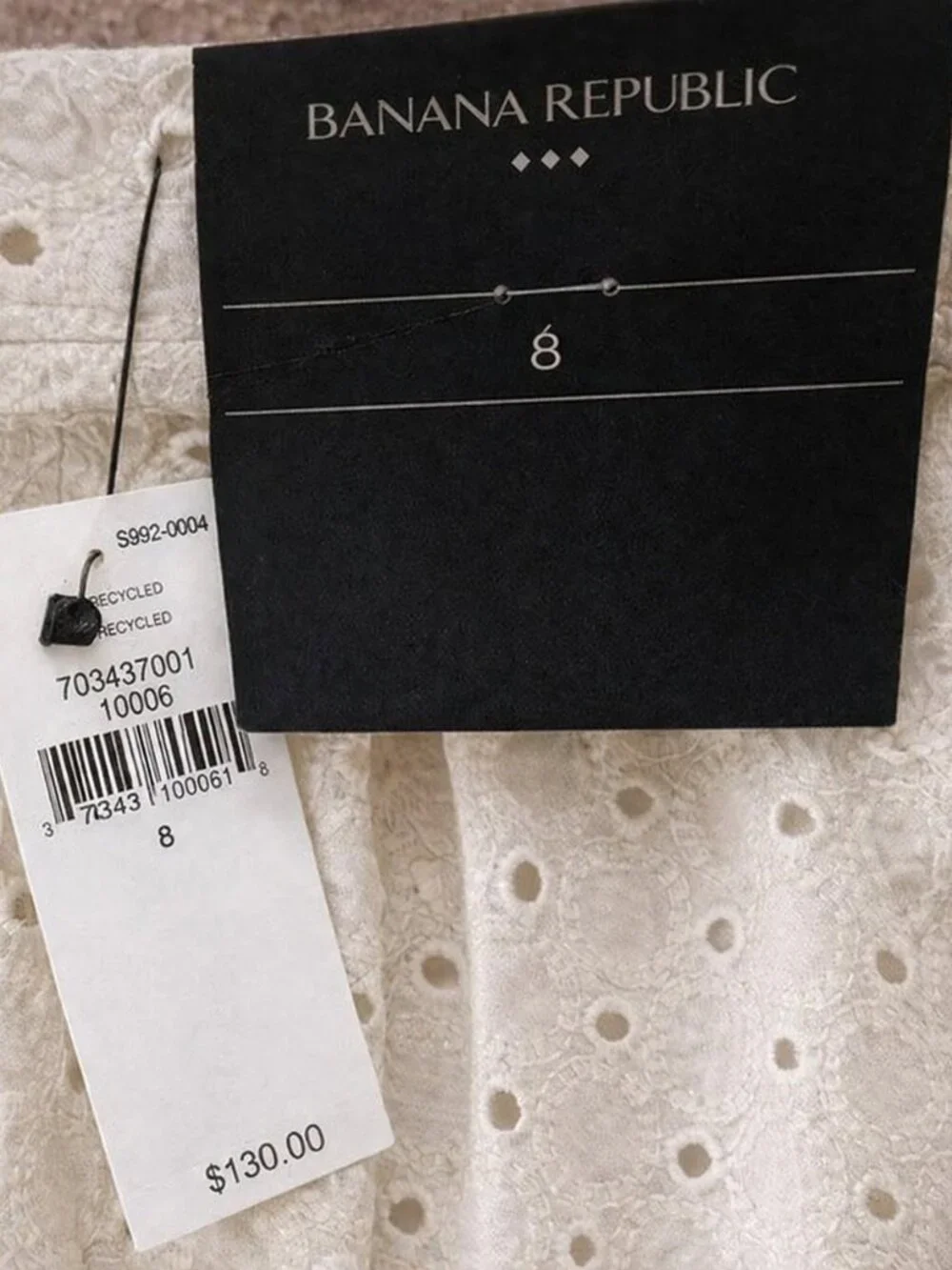 Banana Republic 100% Cotton Eyelet Summer Midi Skirt Cream A-Line NWT Size 8 - Picture 3 of 6